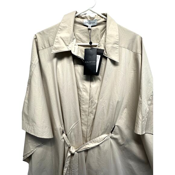 Halston Beckett Dress in Cotton Poplin Light Taupe Size 12 NWT - Picture 5 of 11